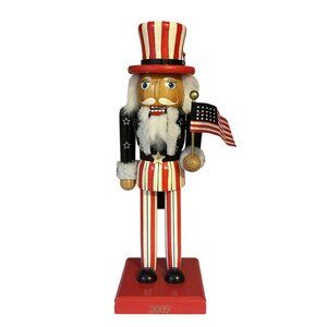 Nutcracker Patriotic Uncle Sam Nutcracker Wood 2009 15" Tall Missing Nose